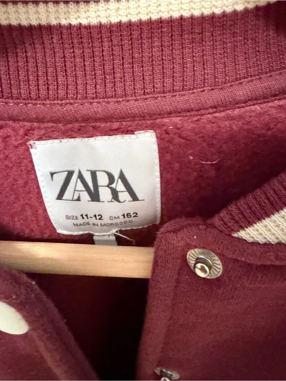 Zara Maroon and Cream Snap-Front Varsity Jacket